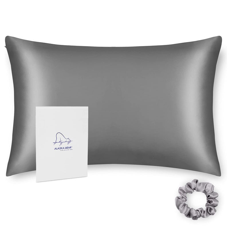 ALASKA BEAR Silk Pillowcase Men Women Beauty Anti Face Wrinkle Pillow Slip Case Real Mulberry Silk Queen Size with Zipper Closure (1pc, Iron Grey) - Image 1